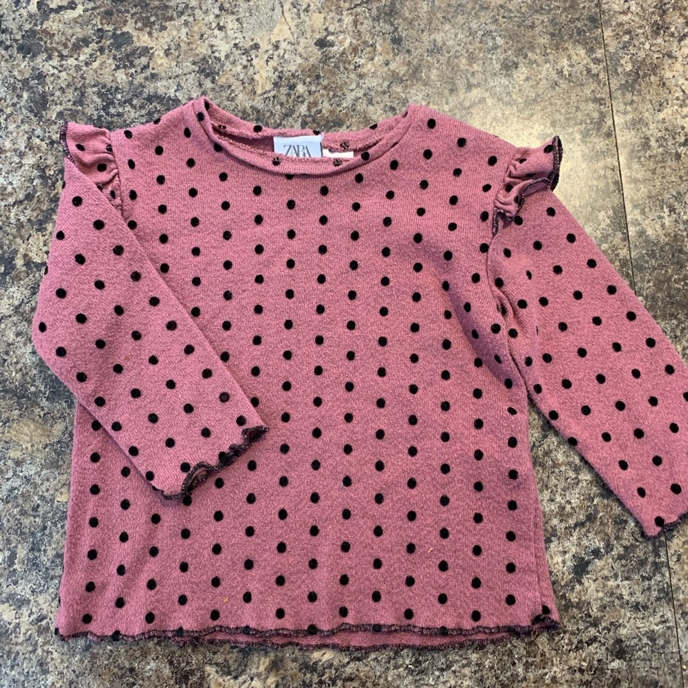 Zara Baby Dark Pink Polka Dot Ruffle Long Sleeve Shirt